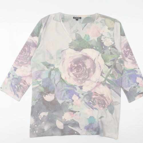 Casamia Women's Multicoloured Floral V-Neck Pullover Jumper M
