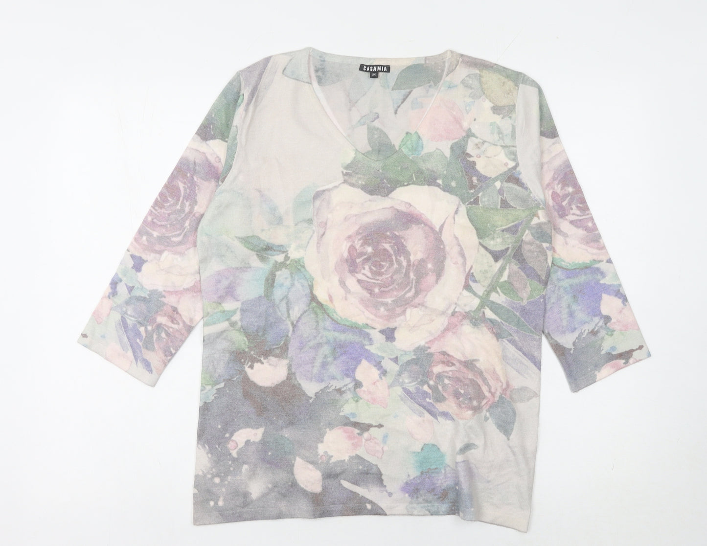 Casamia Women's Multicoloured Floral V-Neck Pullover Jumper M
