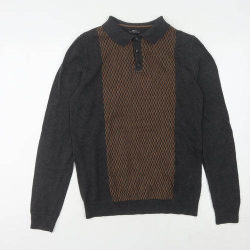 Next Men's Black Geometric Knitted Polo - Small