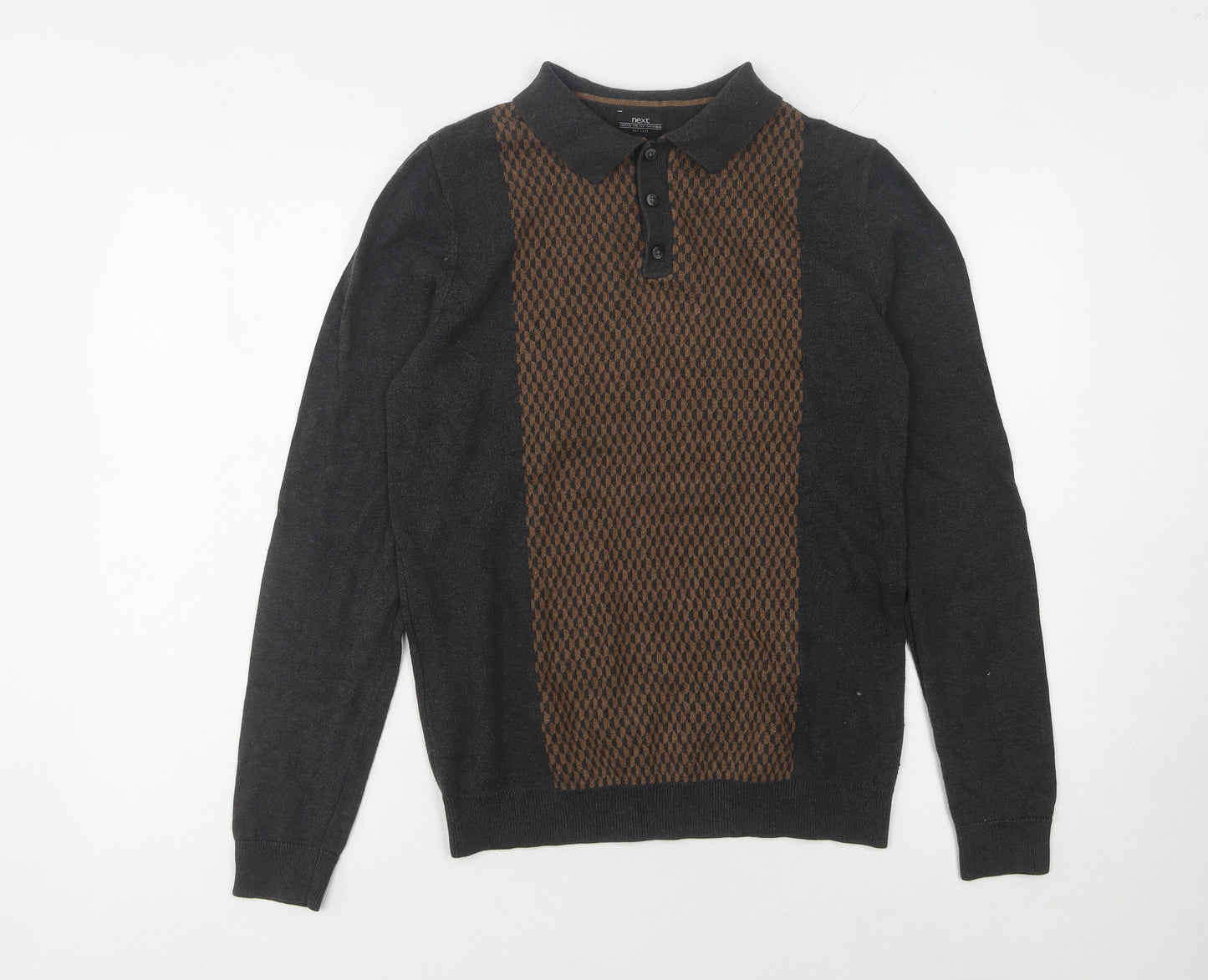 Next Men's Black Geometric Knitted Polo - Small