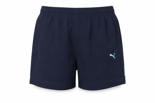 Front view of Puma boys’ blue athletic shorts, size 12, new with tags