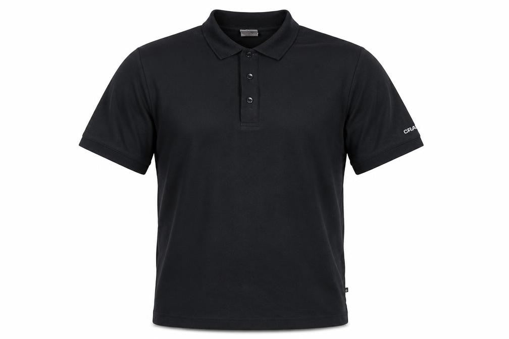 Front view of Craft Men's Black Polo Shirt, size M, Short Sleeve