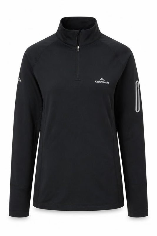 Front view of Kathmandu Women's Black Long Sleeve Pullover, size 8