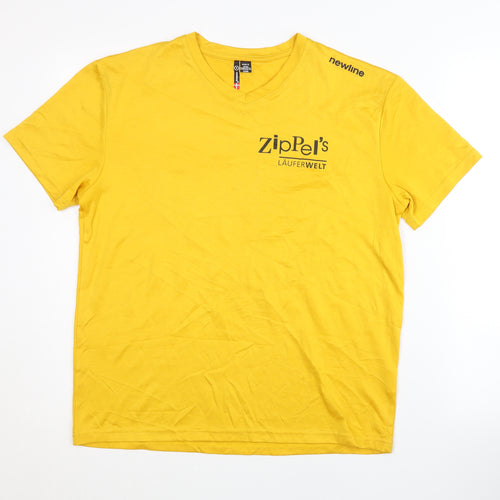 Newline Men's Yellow T-Shirt M V-Neck Graphic Print