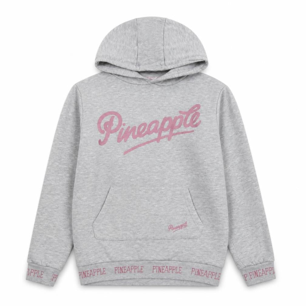 Front view of Pineapple girls’ grey pullover hoodie m with logo