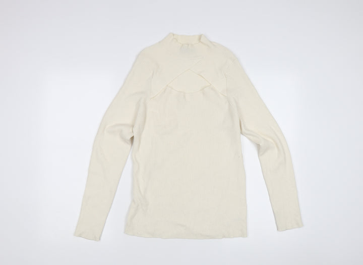 F&F Women's Ivory Mock Neck Pullover, Size L