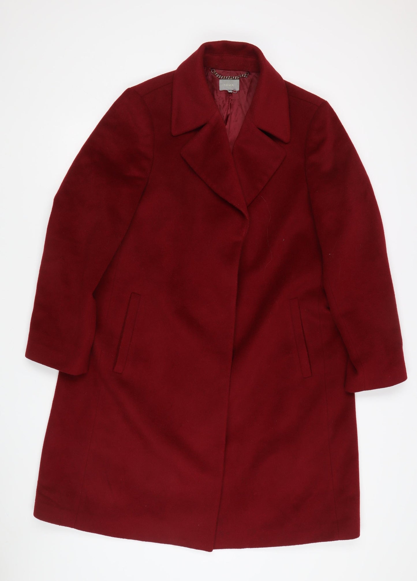 Jaeger Women's Red Long Wool Overcoat - Size 16
