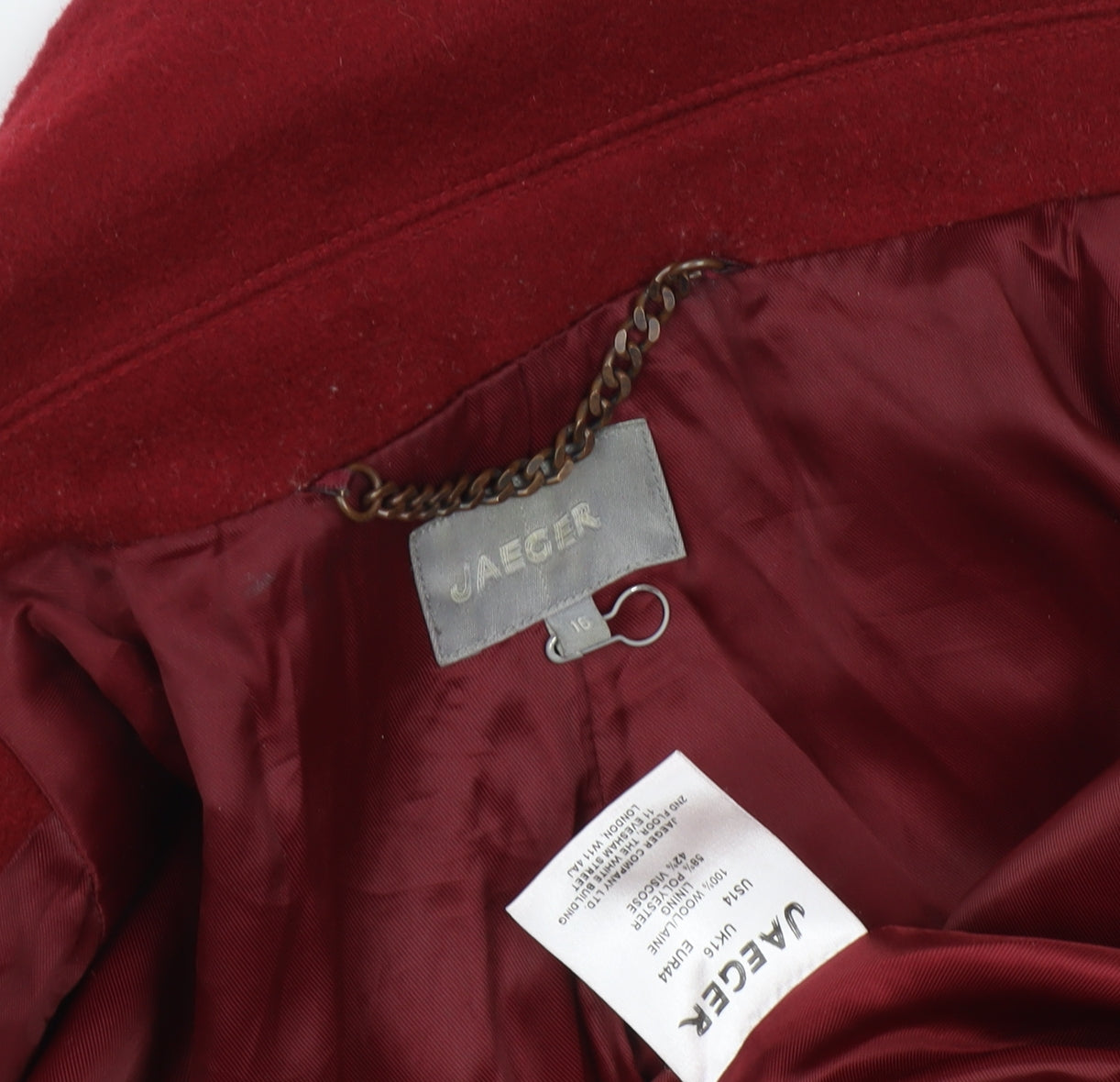 Jaeger Women's Red Long Wool Overcoat - Size 16