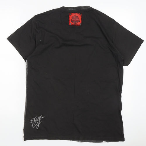 Elvis & Jesus Men's Black Music Graphic T-Shirt, L, Studded Accents