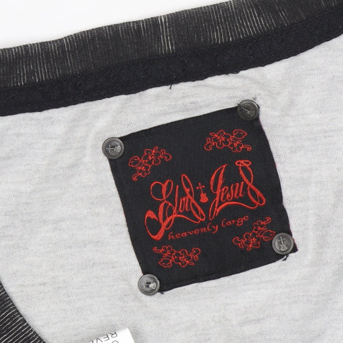 Elvis & Jesus Men's Black Music Graphic T-Shirt, L, Studded Accents