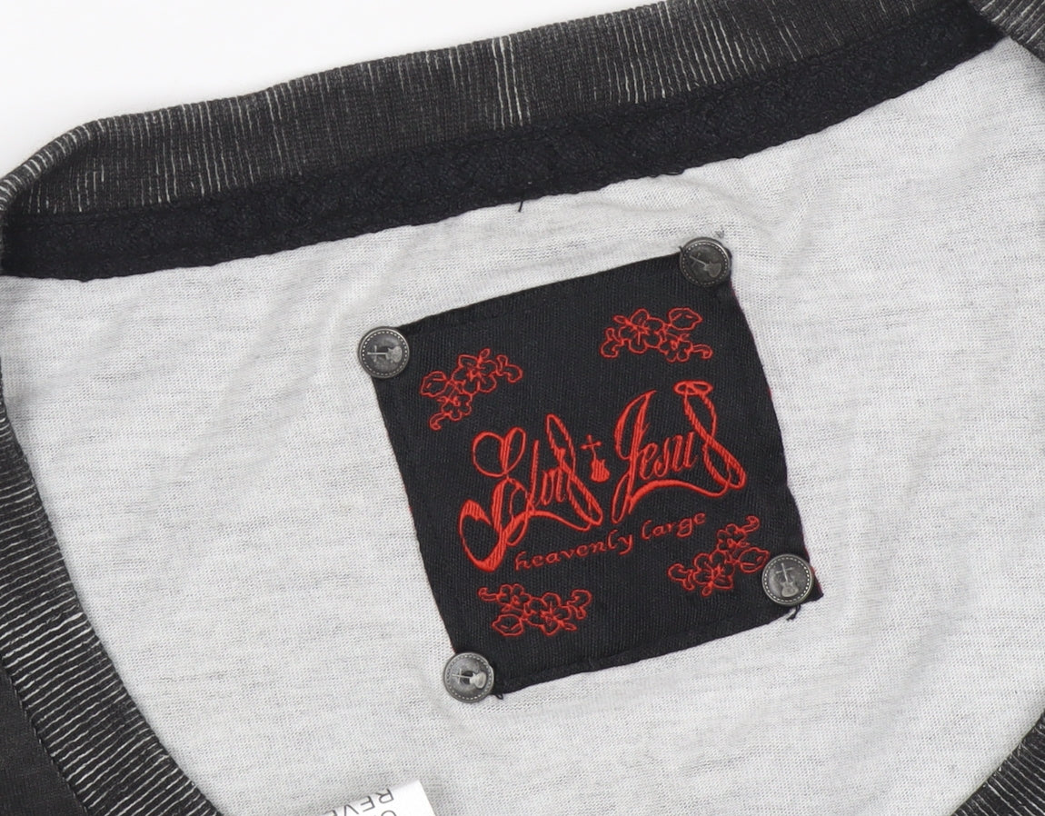 Elvis & Jesus Men's Black Music Graphic T-Shirt, L, Studded Accents