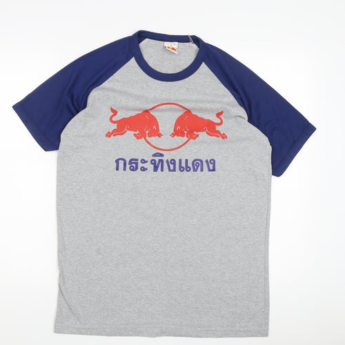 Stylish Grey and Blue Graphic Print Men's Tee - L