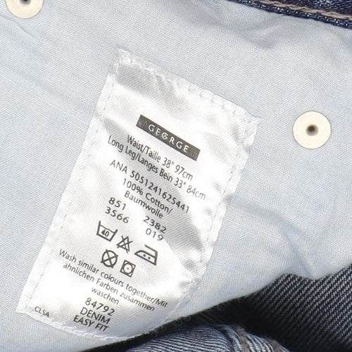 George Men's Blue Straight Relaxed Jeans 38W 33L