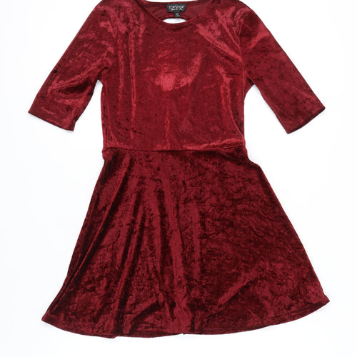 Topshop Women's Red A-Line Velvet Dress Size 8
