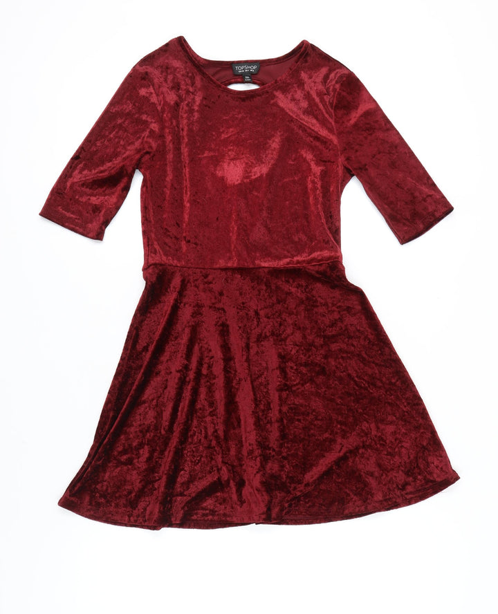 Topshop Women's Red A-Line Velvet Dress Size 8