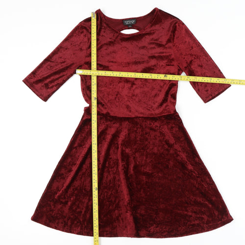 Topshop Women's Red A-Line Velvet Dress Size 8