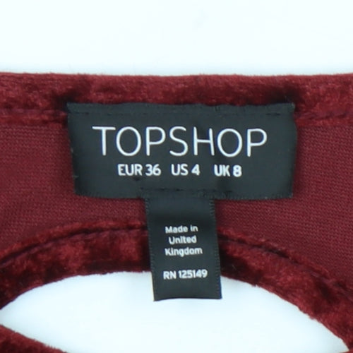 Topshop Women's Red A-Line Velvet Dress Size 8
