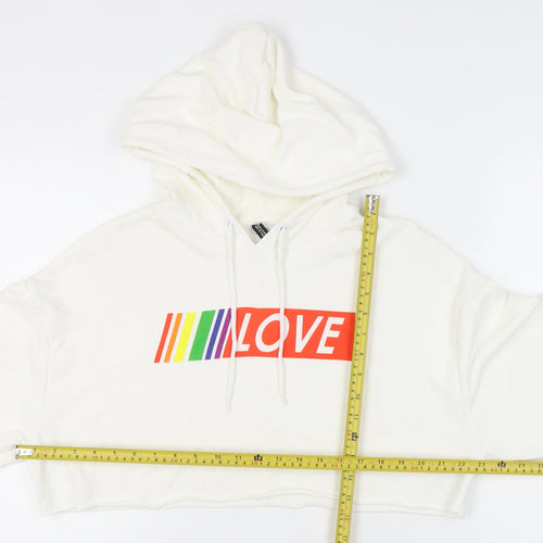H&M Women’s White Hooded Love Logo Crop Hoodie M