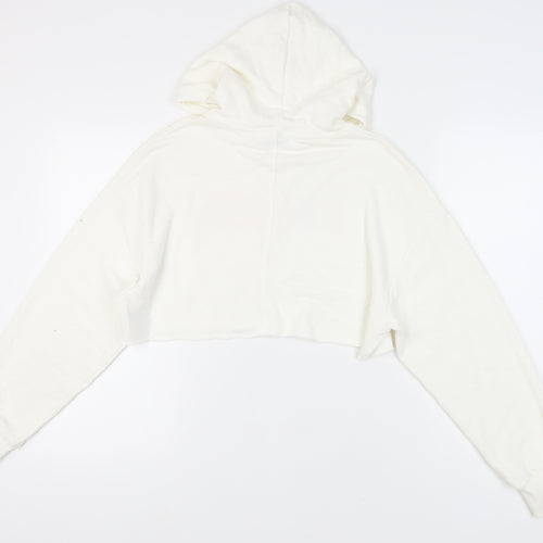 H&M Women’s White Hooded Love Logo Crop Hoodie M