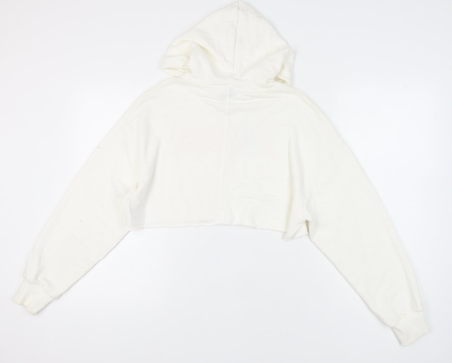 H&M Women’s White Hooded Love Logo Crop Hoodie M