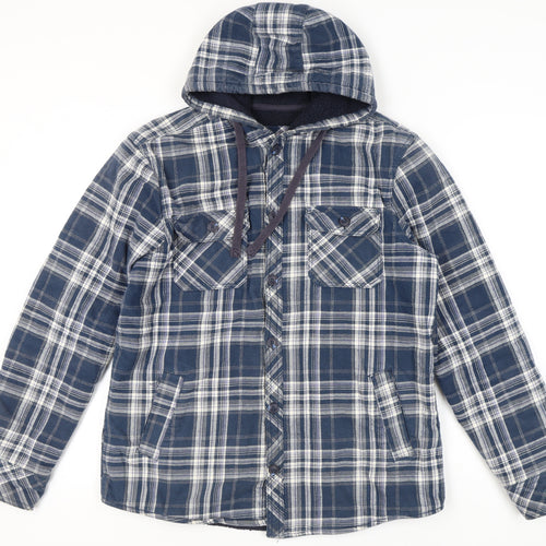 F&F Men's Blue Plaid Hooded Jacket, Size M