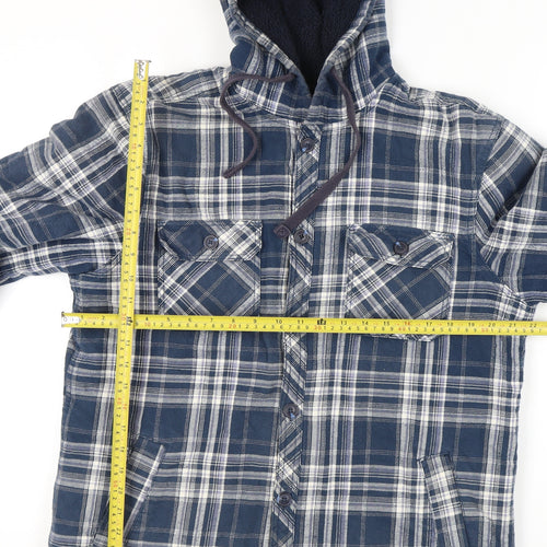 F&F Men's Blue Plaid Hooded Jacket, Size M
