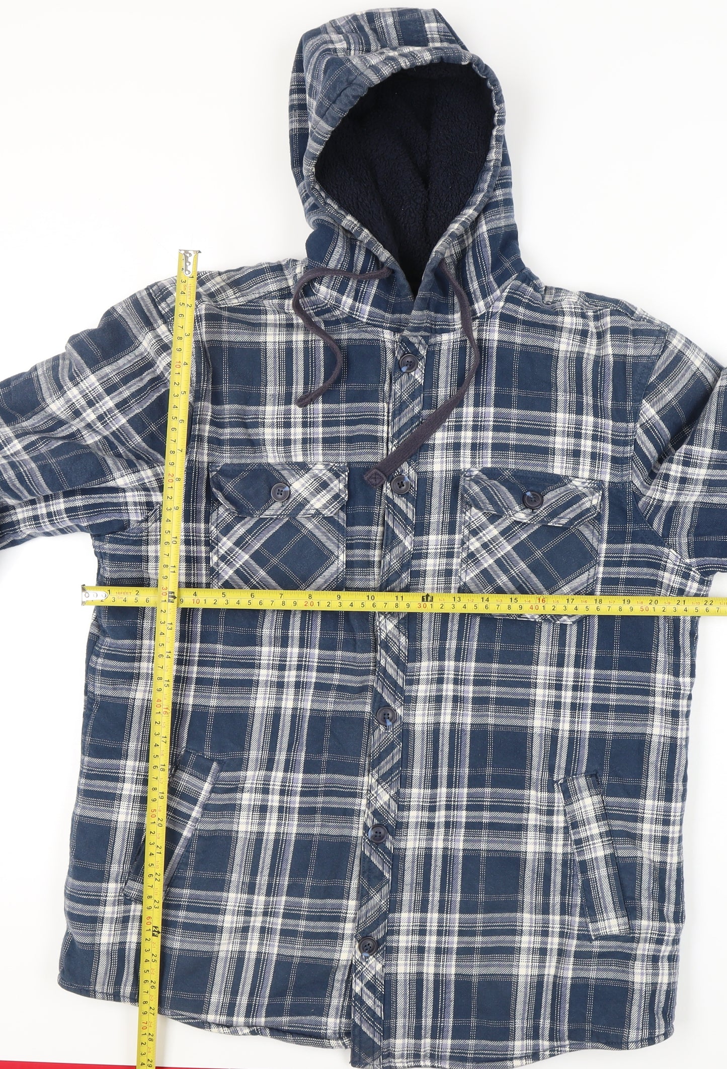 F&F Men's Blue Plaid Hooded Jacket, Size M