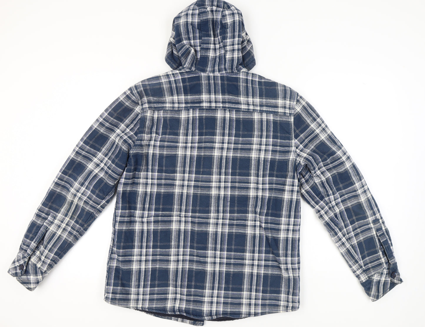 F&F Men's Blue Plaid Hooded Jacket, Size M
