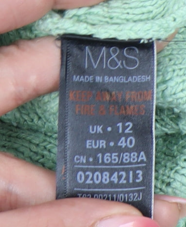 Marks and Spencer Women's Green Cable Knit Jumper, Size 12