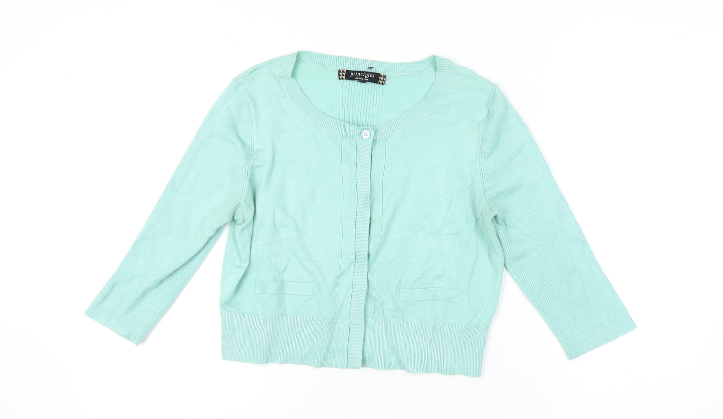 Principles Women's Green Cardigan, Size 16, 3/4 Sleeve