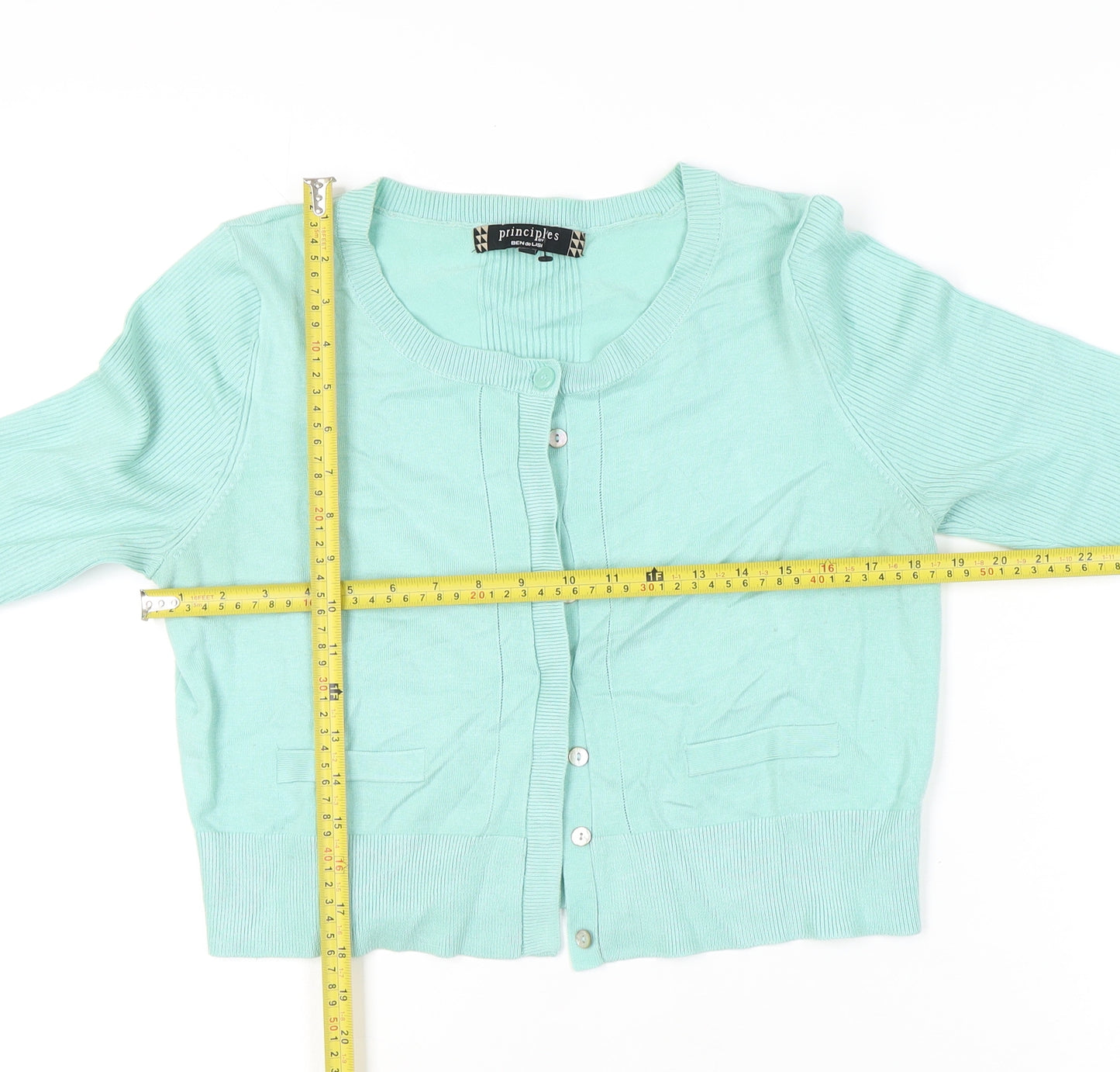 Principles Women's Green Cardigan, Size 16, 3/4 Sleeve