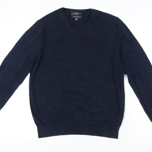 Marks and Spencer Blue Men's V-Neck Pullover Jumper M