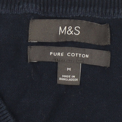Marks and Spencer Blue Men's V-Neck Pullover Jumper M