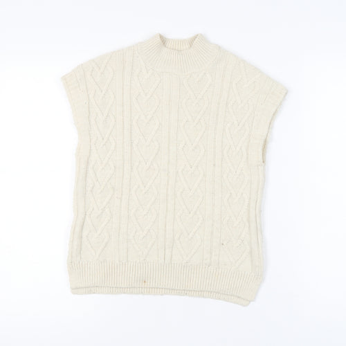 Next Girls Ivory Cable Knit Sleeveless High Neck Vest Size 8Y