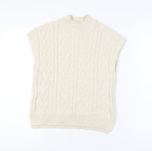 Next Girls Ivory Cable Knit Sleeveless High Neck Vest Size 8Y