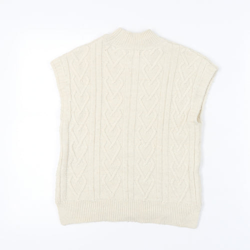 Next Girls Ivory Cable Knit Sleeveless High Neck Vest Size 8Y