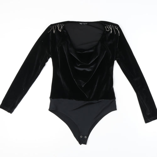 Zara Women’s Black S Velvet Bodysuit Beaded Detail