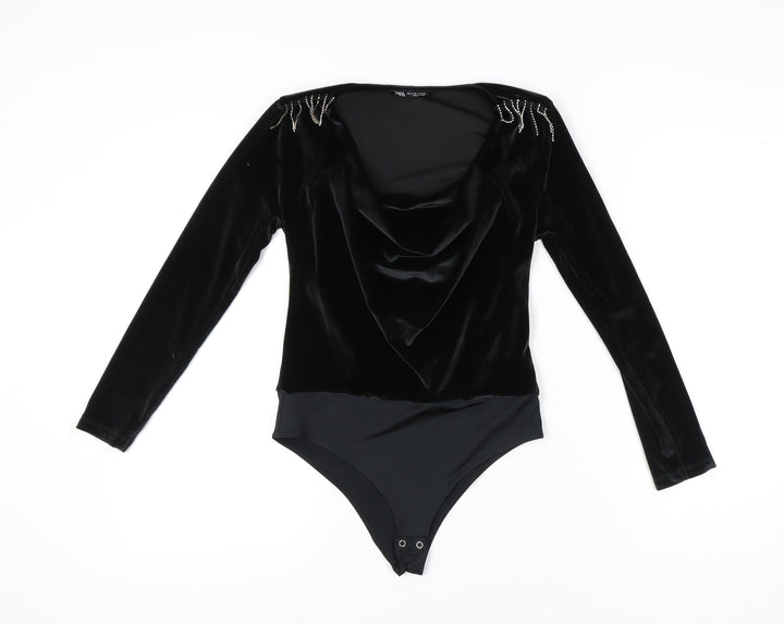 Zara Women’s Black S Velvet Bodysuit Beaded Detail