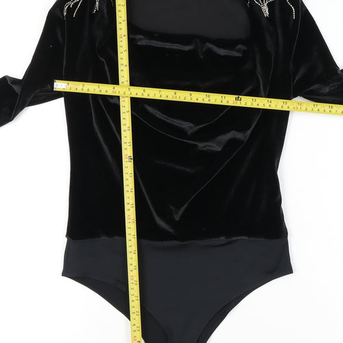 Zara Women’s Black S Velvet Bodysuit Beaded Detail