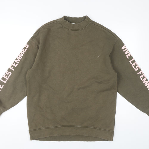 H&M Women's Green Sweatshirt XS, Casual High Neck