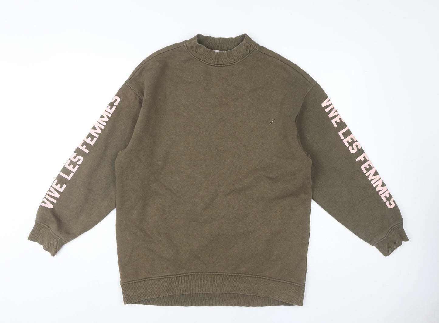 H&M Women's Green Sweatshirt XS, Casual High Neck