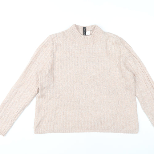 H&M Women's Beige M Pullover Jumper, Mock Neck