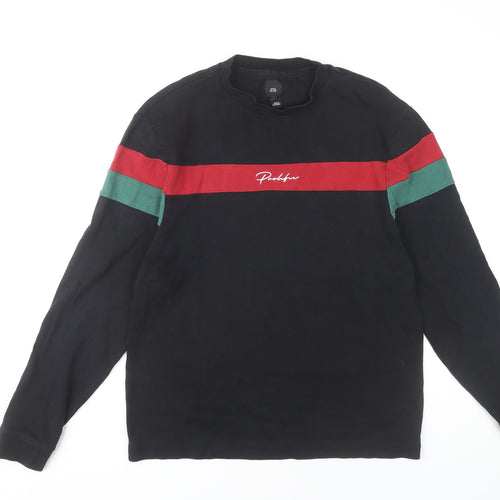 River Island Men's Black Colourblock T-Shirt, Size S