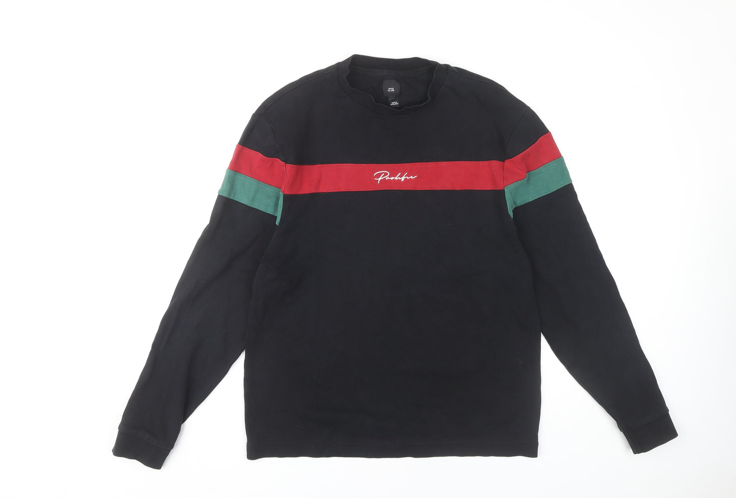 River Island Men's Black Colourblock T-Shirt, Size S