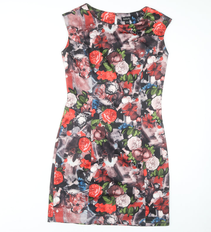 SOLO Women's Multicoloured Floral Sheath Dress Size 12