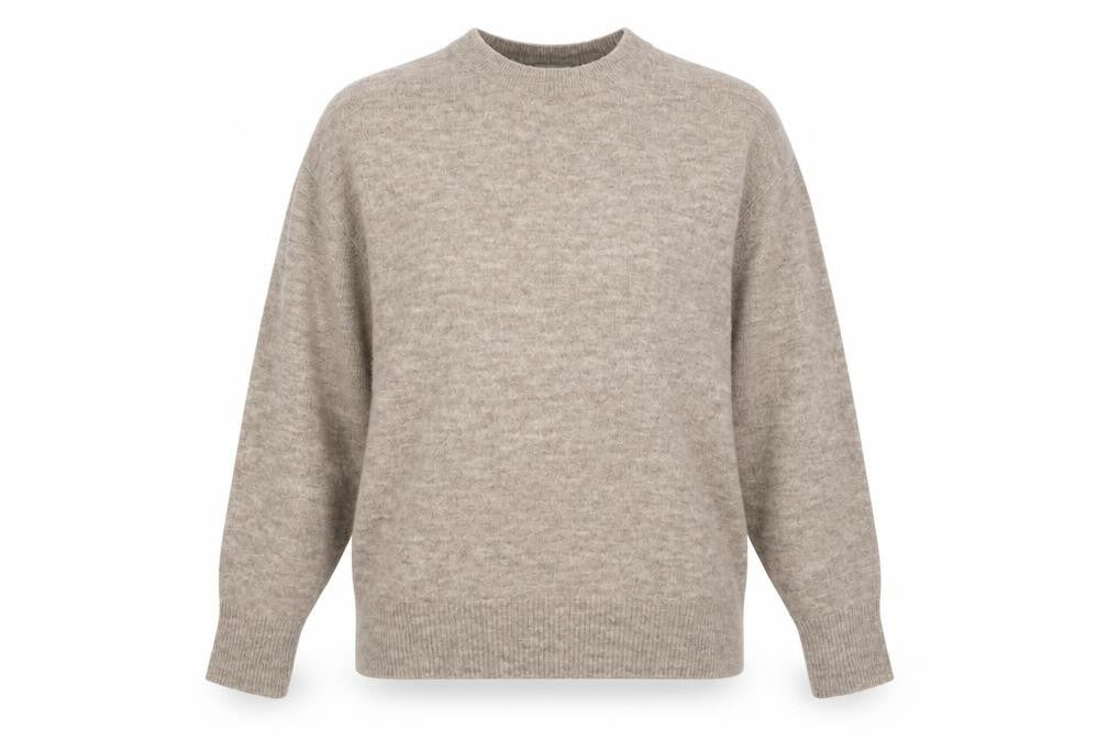 Front view of H&M women’s beige round neck jumper xs