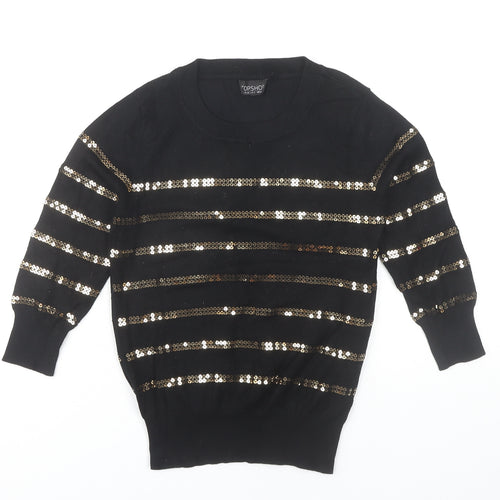 Topshop Women's Black Sequin Striped Pullover Jumper Size 6
