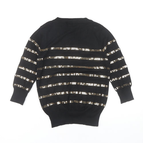 Topshop Women's Black Sequin Striped Pullover Jumper Size 6