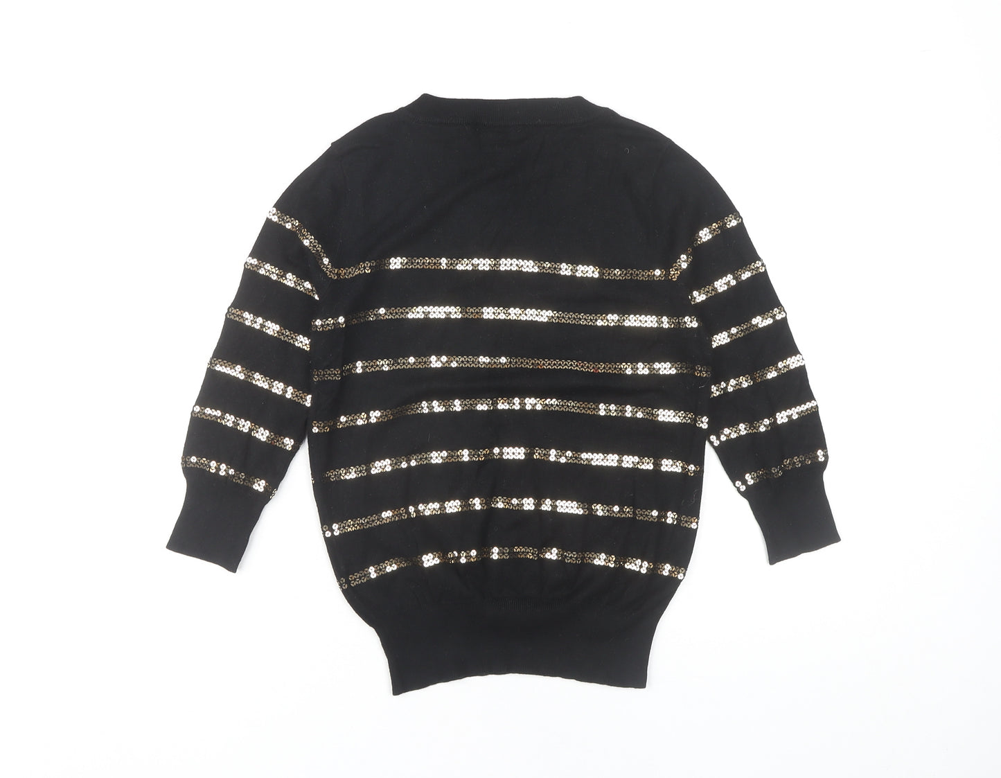Topshop Women's Black Sequin Striped Pullover Jumper Size 6