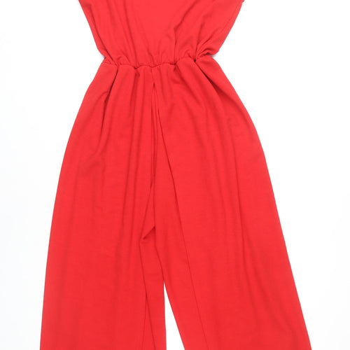 Boohoo Women Red Jumpsuit Size 16 Sleeveless Wide-Leg